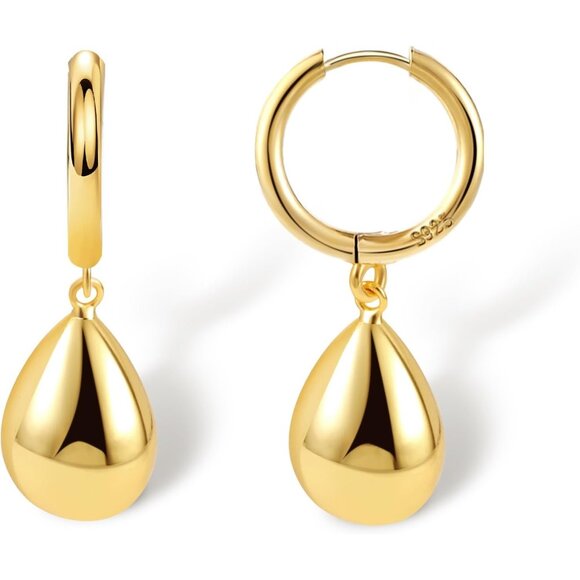 14K Gold Hypoallergenic Teardrop Drop Dangle Leverback Trendy Earrings for Women - Picture 1 of 8